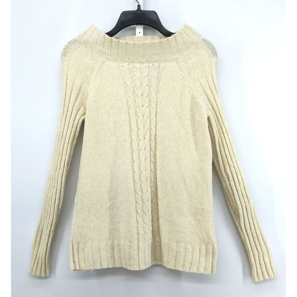 White Stag Sweater Womens Size M Cream Boat Neck Long Sleeve Cable Knit Top